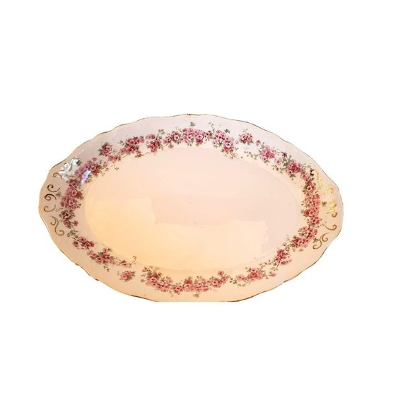 Vintage Pink Floral Ridgeway Royal Semi Porcelain Platter Bowl Dish Numbered Set - Picture 2 of 8